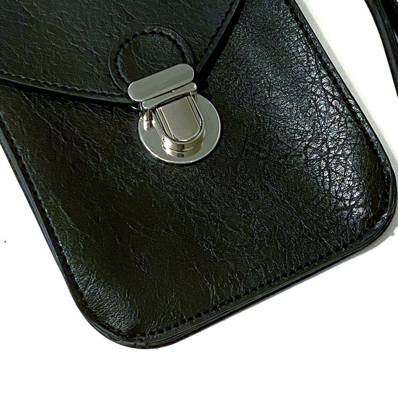 Black Vegan Touch Screen Phone Purse Wristlet Clutch Mini Bag RFID Card Wallet - Picture 10 of 16